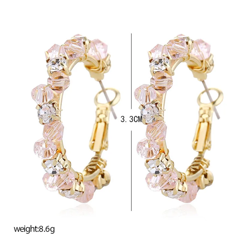 Серьги кольца женские с бусинами из кристаллов плетеные вручную имитация Plearls