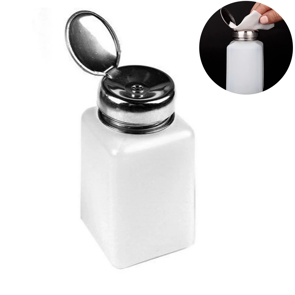 

200ML Push Down Dispenser Nail Polish Remover Pump Empty Bottle Alcohol Liquid Press Pumping One Touch Metal Liquid Dispenser