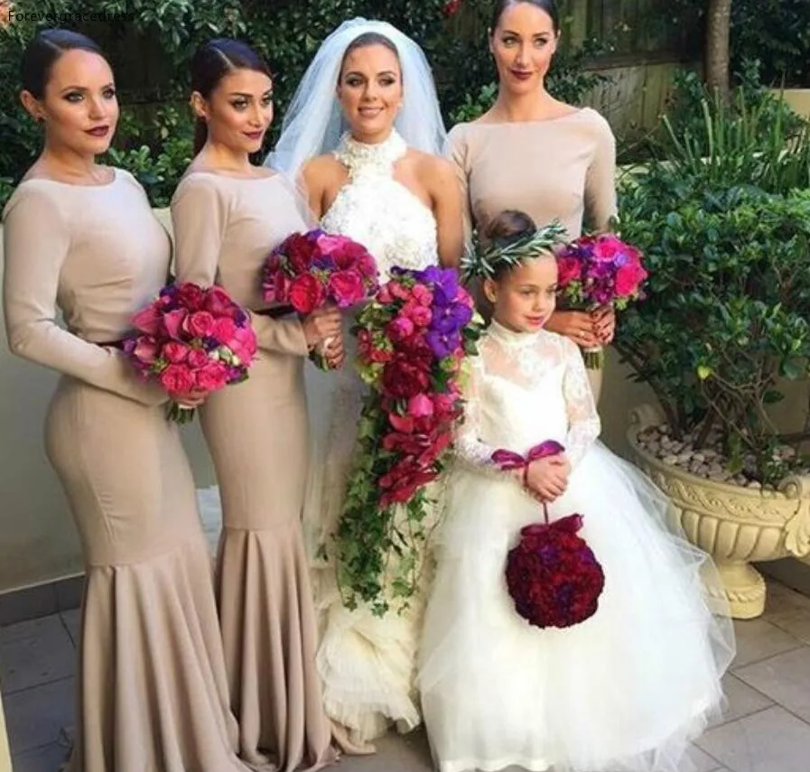 Платье подружки невесты с длинным рукавом и вырезом лодочкой недорогое летнее