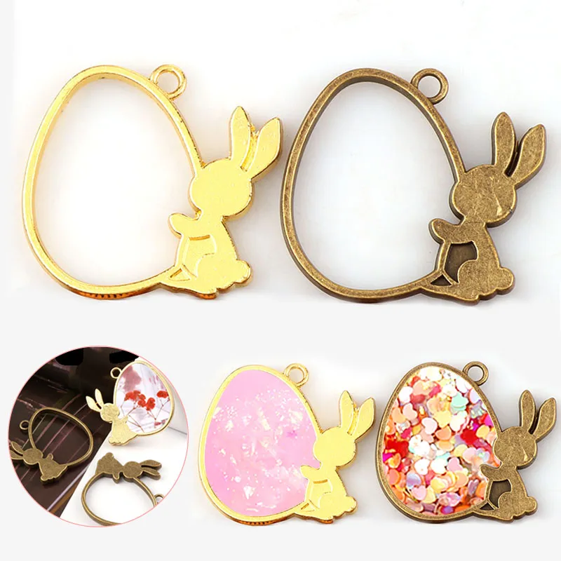 Vintage Rabbit Antique Metal Hollow Frame Glue Blank Connector Charms Pendant DIY Jewelry Findings Accessories | Украшения и