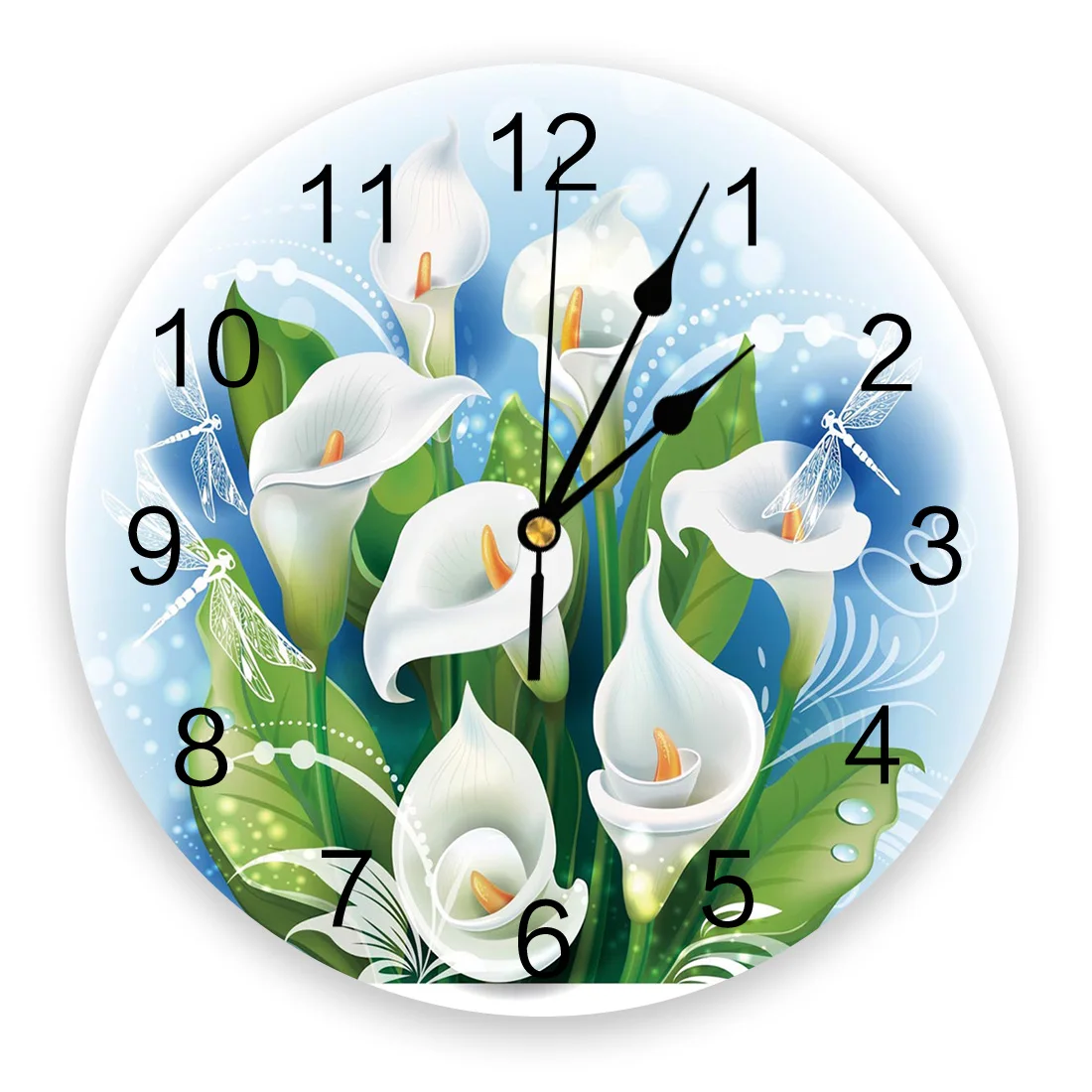 

Modern Wall Clock Flower White Green Leaves Dragonfly PVC Wall Clock Home Decor Bedroom Silent Oclock Watch Wall for Living Room