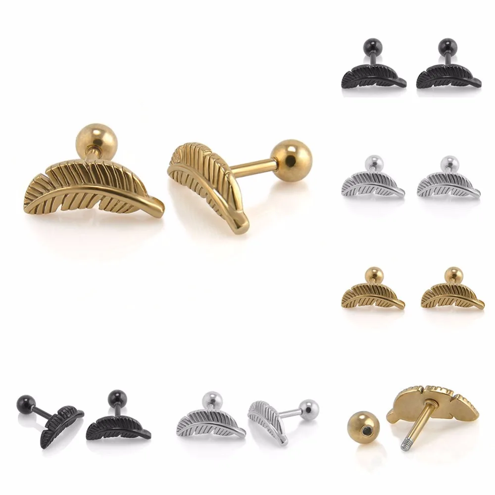 1 Пара Ретро панк мини лист Ангел перо раньше серьги Ги для пирсинга подарок