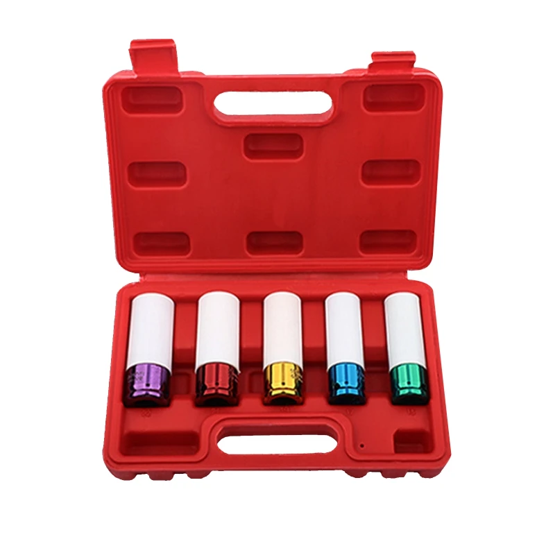 

5pcs/set Colorful Tire Protection Sleeve Wheel Wall Deep Impact Nut Sockets Auto Repair Hardware Tool 15/17/19/21/22mm HX6C