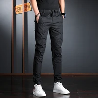 black casual pants men 2021 summer lightweight slim fit trousers korean streetwear 4 colors