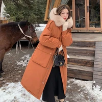 winter down jacket women elegant 2021 new natural real fur hooded medium and long korean parker slim waist ladies down coat