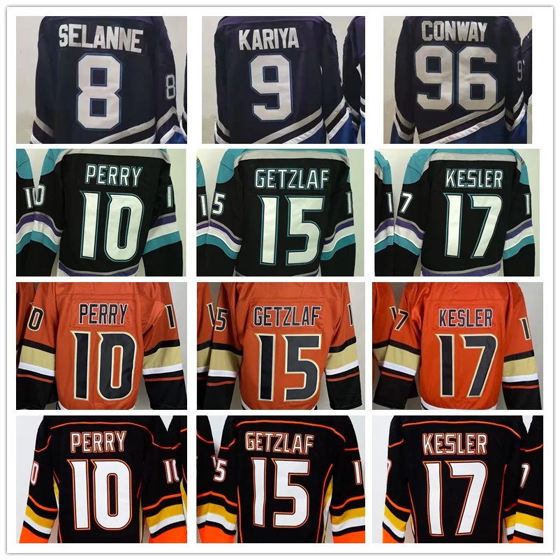 

Anaheim Hockey Jersey Men's SELANNE #8 KARIYA #9 PERRY#10 GETZLAF #15 KESLER #17 CONWAY #96 Retro Women Luxury Brand Youth