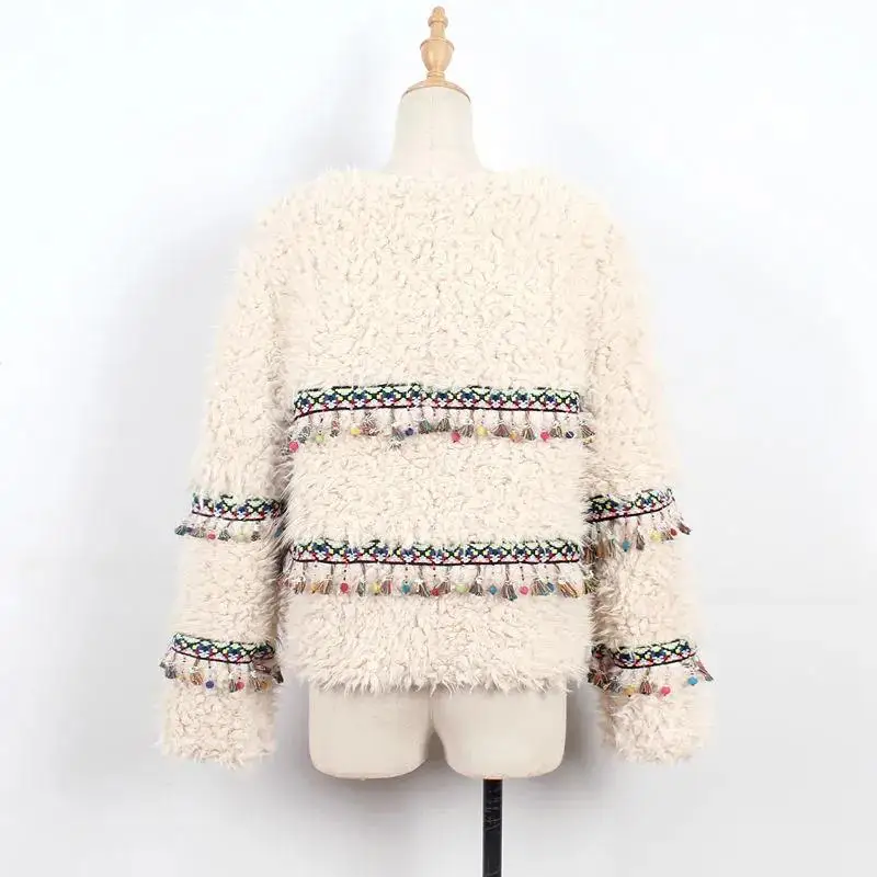 

INS 2021 harajuku Woolen Coat Women Warm Outwear Plush jacket Winter Coat Loose Cardigan Trench Solid female jacket