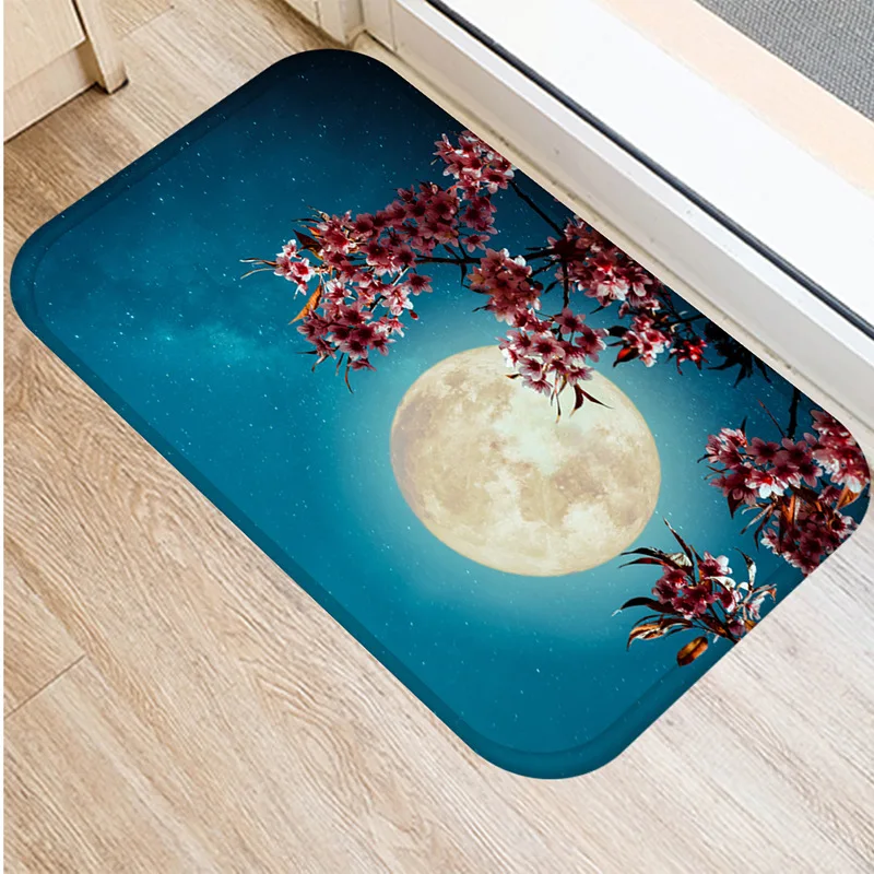 

40x60cm Flannel Anti-slip Mats Night Sky Moon Printed Rectangular Mat 40x60cm Entrance Doormats Washable Kitchen Floor Bathroom