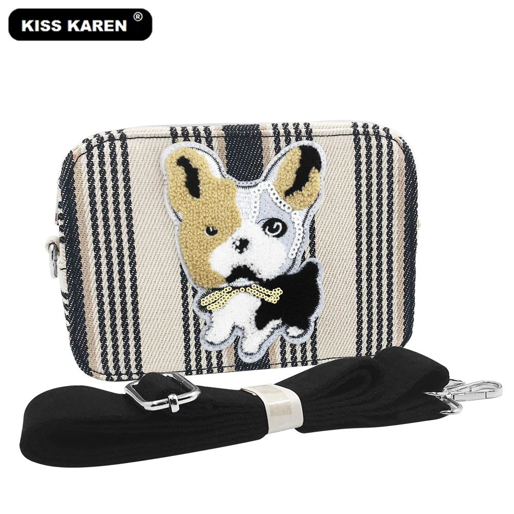 Модные полосатые женские сумки через плечо с милой собакой мессенджеры Холщовый