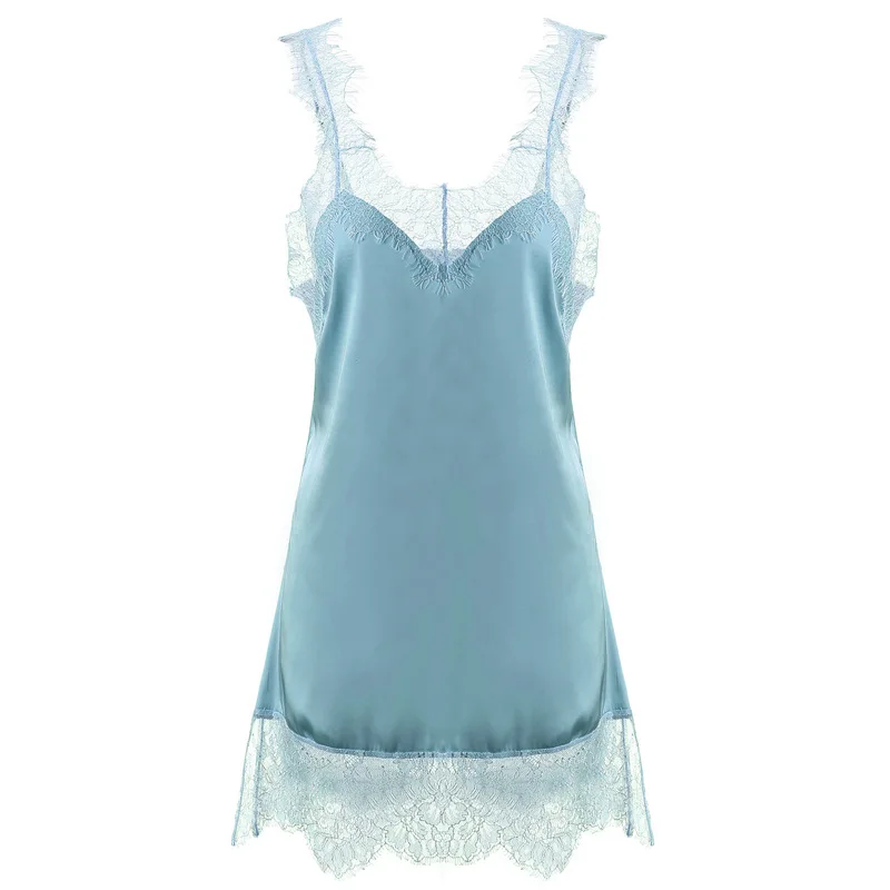 Сексуальное атласное шелковое платье с лямкой на шее женское осеннее кружевное