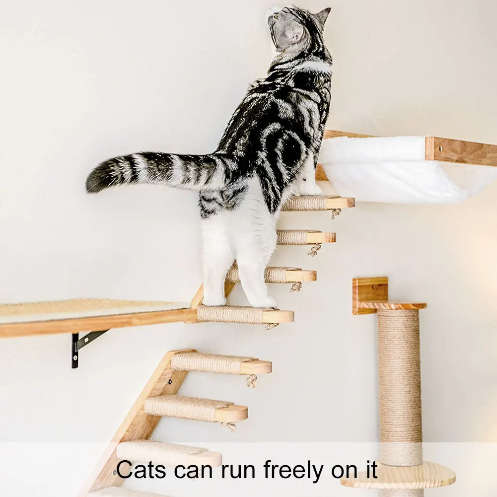 

Wall-Mounted Cat Climbing Ladder Wood Stairs Pet Furniture Kitten Wall Shelf Set Cat Perch Wooden Scratching Climbing Cat Tree
