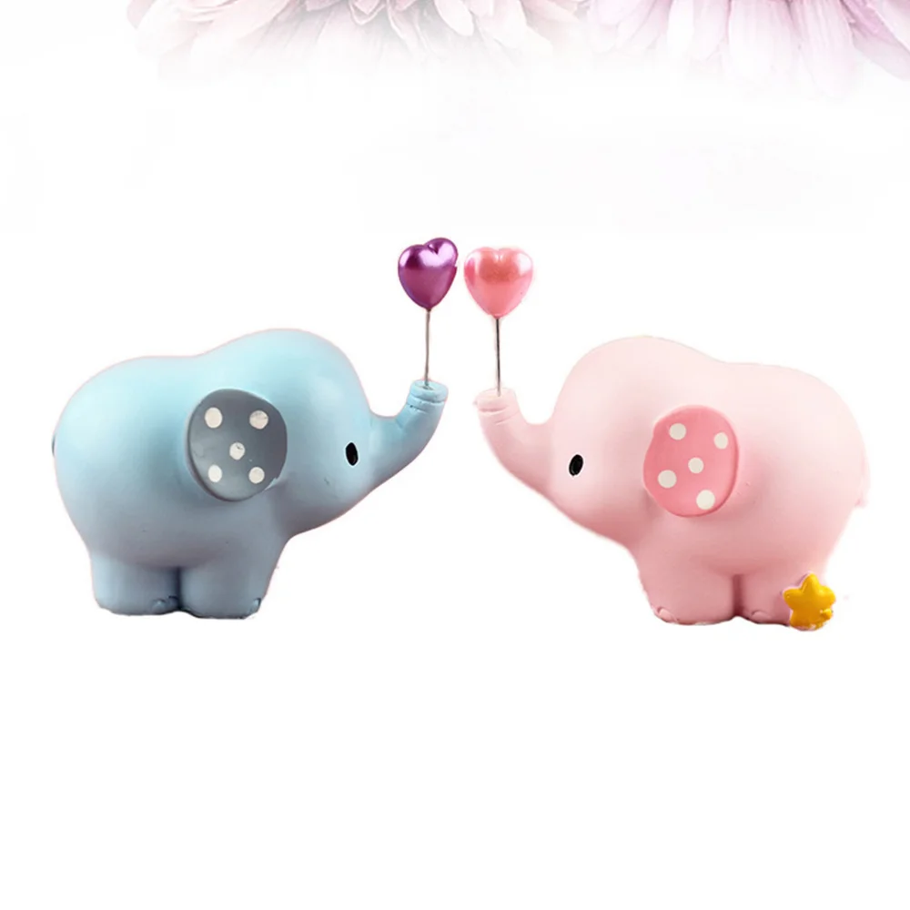 

2pcs Cartoon Love Elephant Cake Decoration Creative Elephant Figurine Ornament Adorable Baking Cake Decor (and Blue)
