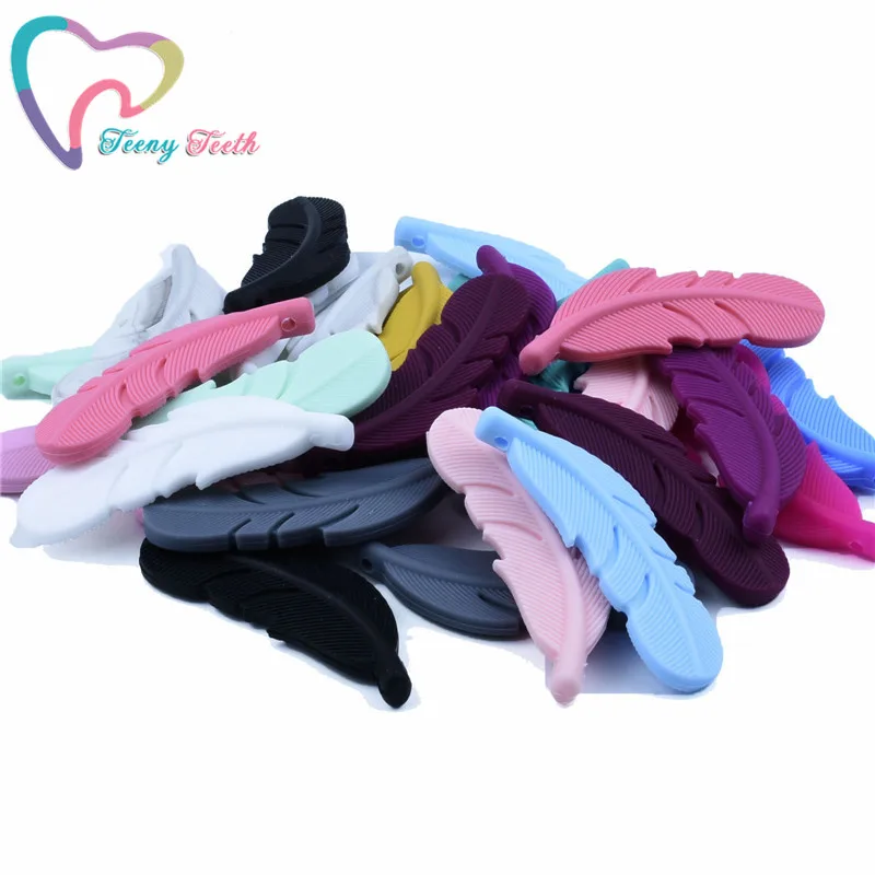 Cuentas de silicona de pluma para mordedores de beb&eacute;, collar masticable sin BPA, colgante de dentici&oacute;n de grado alimenticio, regalos de ducha, 3 uds.-0