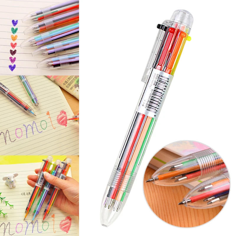 

Новинка разноцветная шариковая ручка канцелярские принадлежности Пресс 6 цветов масляная ручка для офиса школьников студентов ND998