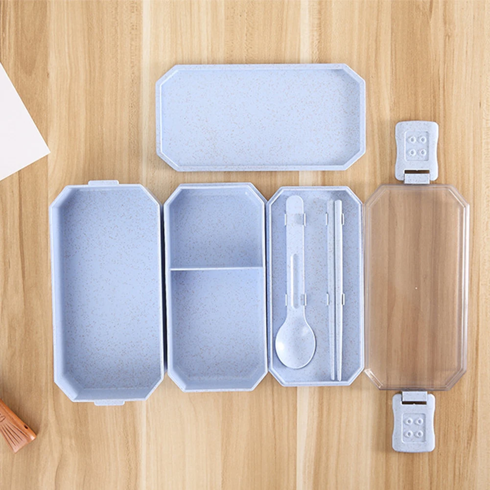 2Tier Portable Wheat Straw Kids Lunch Box for Kids Food Container Lunchbox Case Storage Organizer Bento Box Food Box Container