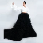 Черная пышная Пышная юбка-пачка для невесты с оборками многоярусные Бальные платья женские длинные тюлевые юбки с длинным шлейфом