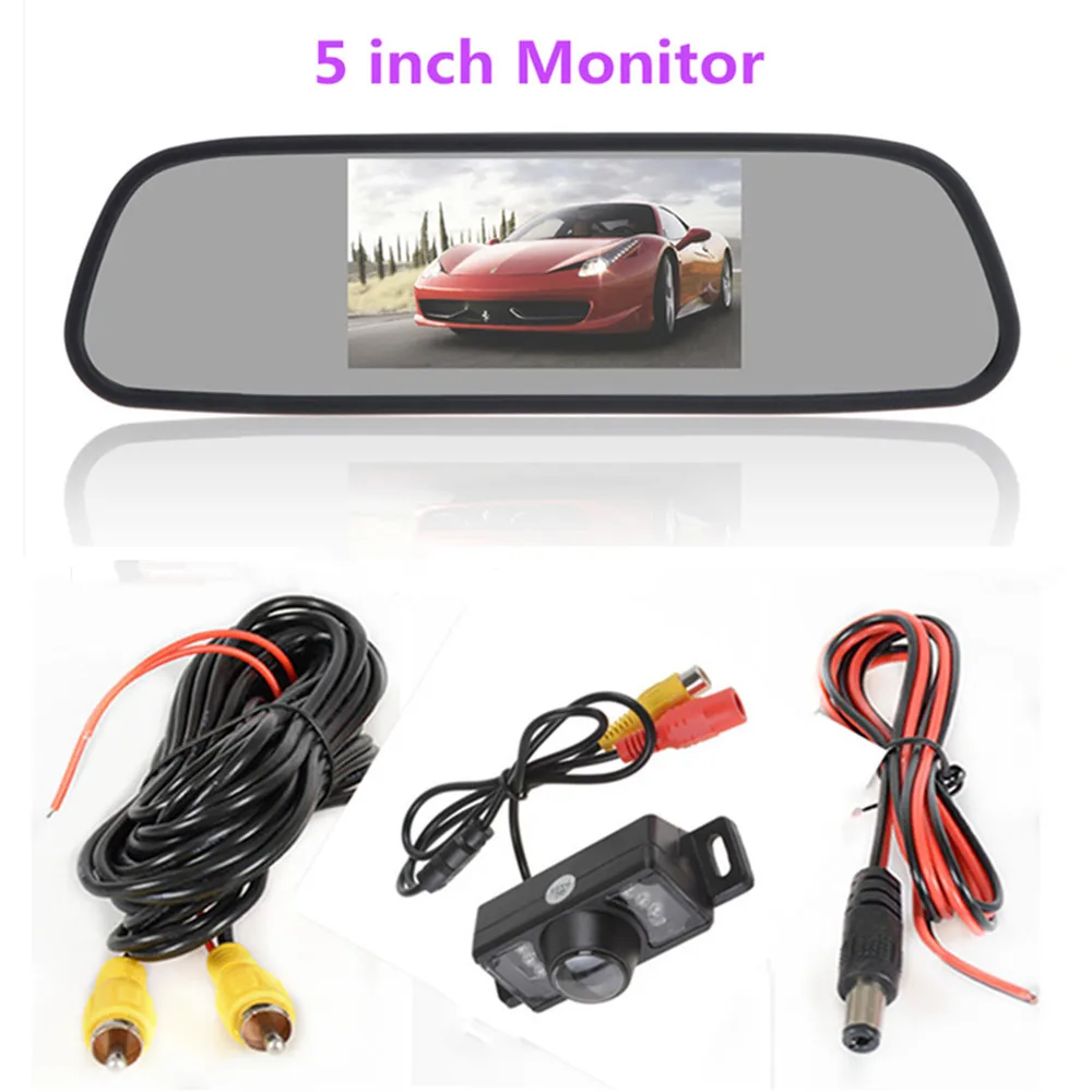 Monitor with cam02 5 дюймов TFT lcd HD800* 480 экран автомобильный монитор зеркало заднего вида парковочный монитор с 2 видео входом, камера заднего вида опционально - Цвет: Monitor with cam02