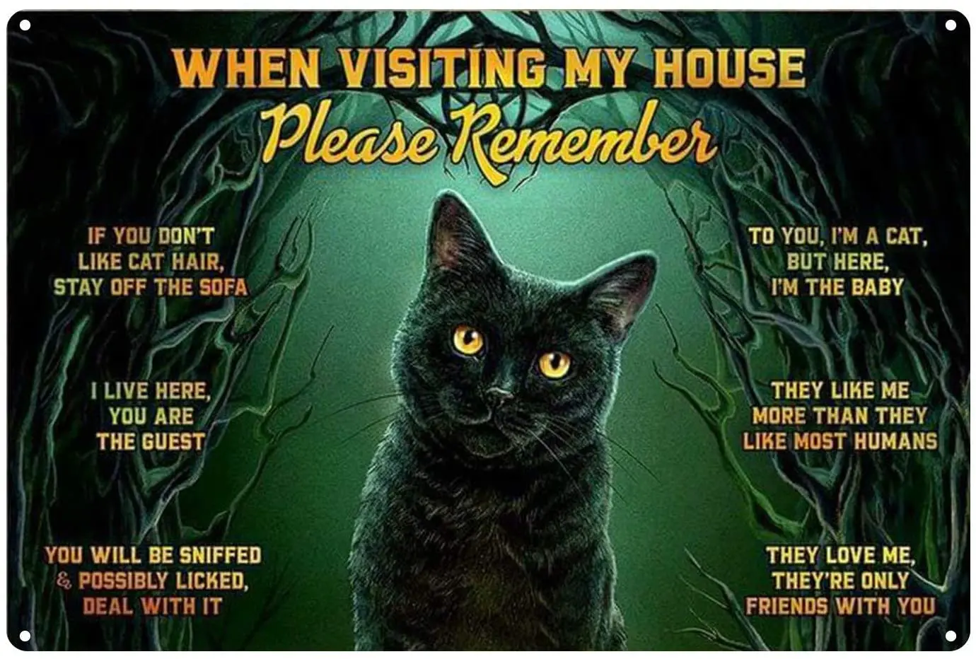 

Металлический жестяной знак в виде черной кошки, пожалуйста, не забудьте о том, что при посещении моего дома постер в стиле ретро, Настенная ...