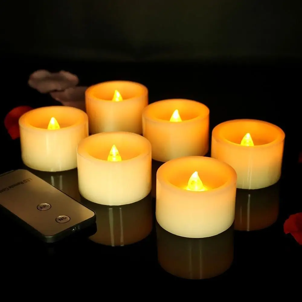 

6X Electronic Candle 5cm Yellow Flicker LED Tea Light Remote Control Bedside Night Lamp Battery Operated Christmas Party Light