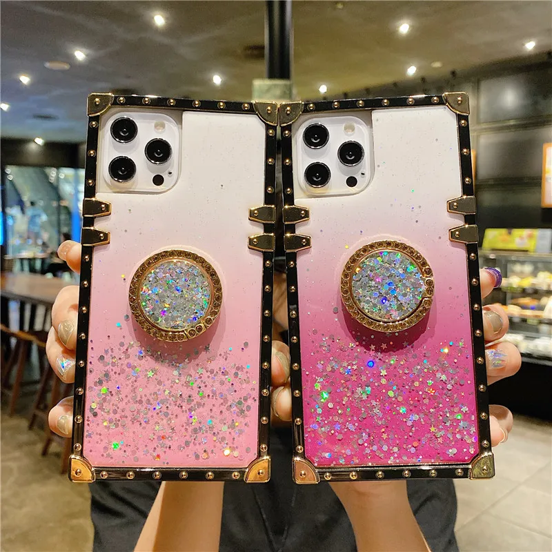 Роскошный блестящий квадратный чехол градиентного цвета для iPhone 13 12 Mini 11 Pro XS Max X XR