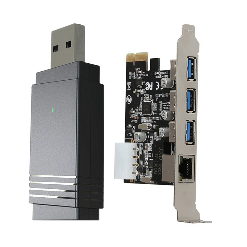 

1 Pcs 1300M USB Wifi Adapter USB3.0 2.4G+5G Network Card & 1 Pcs PCIE Riser Card PCIE To USB3.0+RJ45 Adapter Card