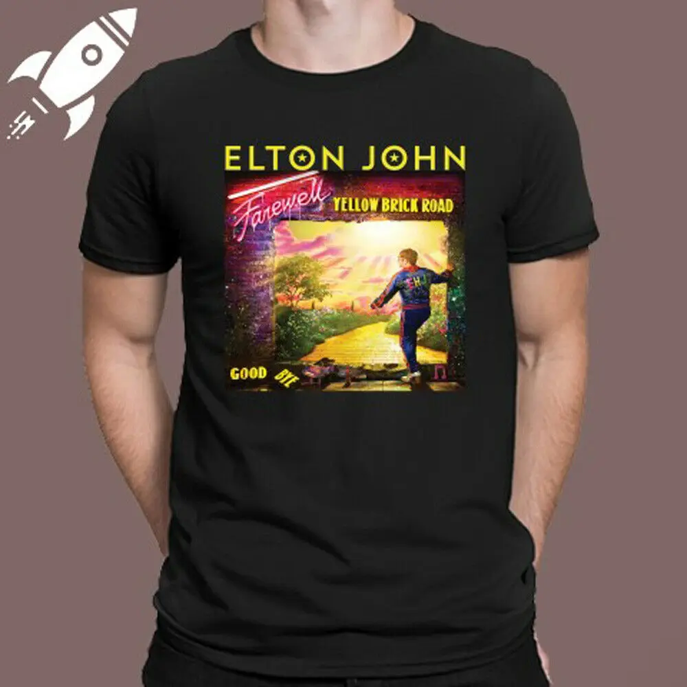 Черная футболка Elton John forewy Yellow Brick Road Tour Размер S M L XL 2XL 3XL|Мужские футболки| |