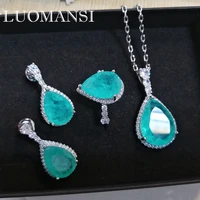 luomansi heart shaped paraiba tourmaline jewelry set open ring earrings necklace womens party birthday gifts