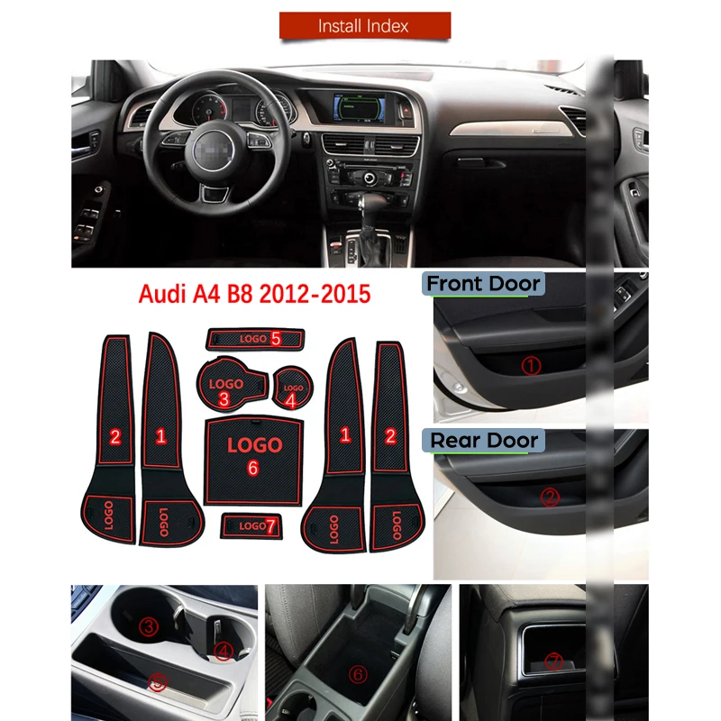 Для Audi A4 B8 2012 2013 A4 8K RS4 S4 S line RS 4 Противоскользящий резиновый слот для ворот коврик подставка аксессуары наклейки для автомобиля