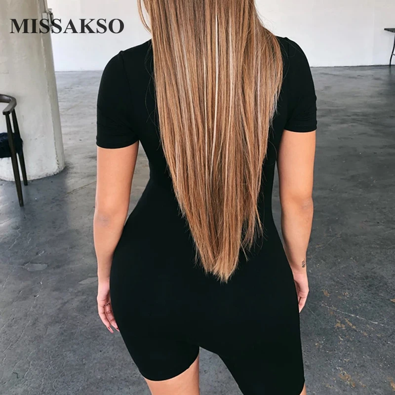 

Missakso Solid Sexy Tracksuits Bandage Streetwear Short Sleeve Fashion Lady Outfits Autumn Women Skinny Playsuits