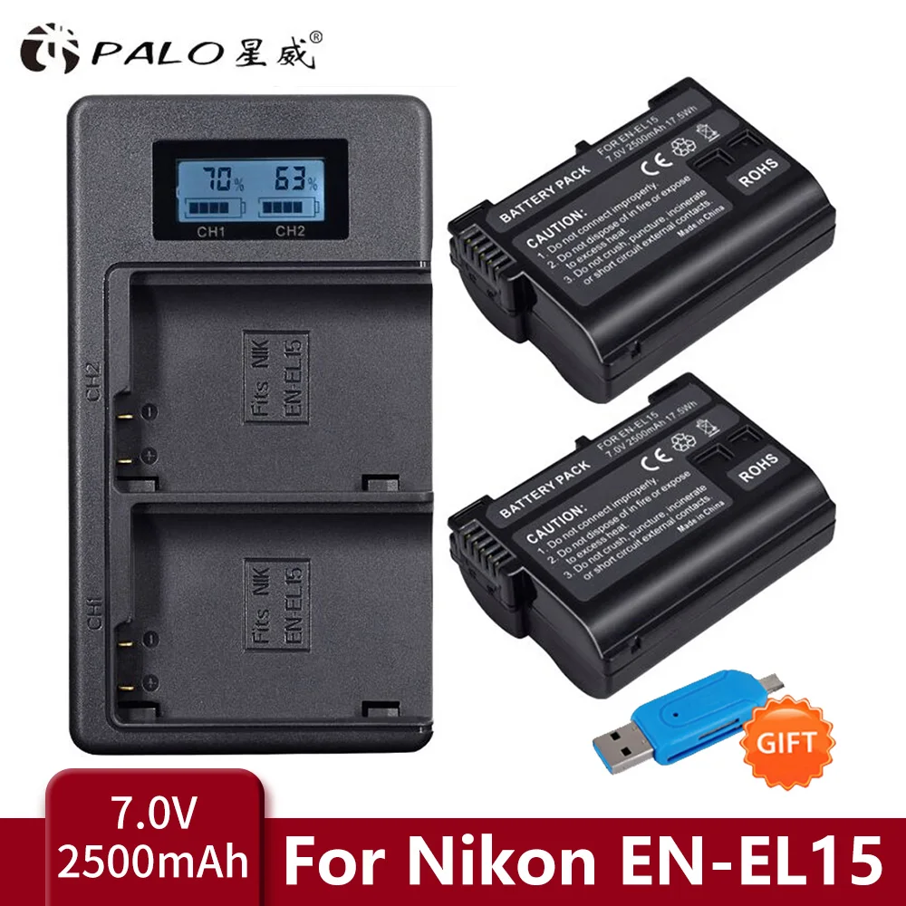 

PALO EN-EL15 EN EL15 ENEL15 EL15A Batteries LCD Dual USB Charger for Nikon D600 D610 D600E D800 D800E D810 D7000 D7100 d750 V1