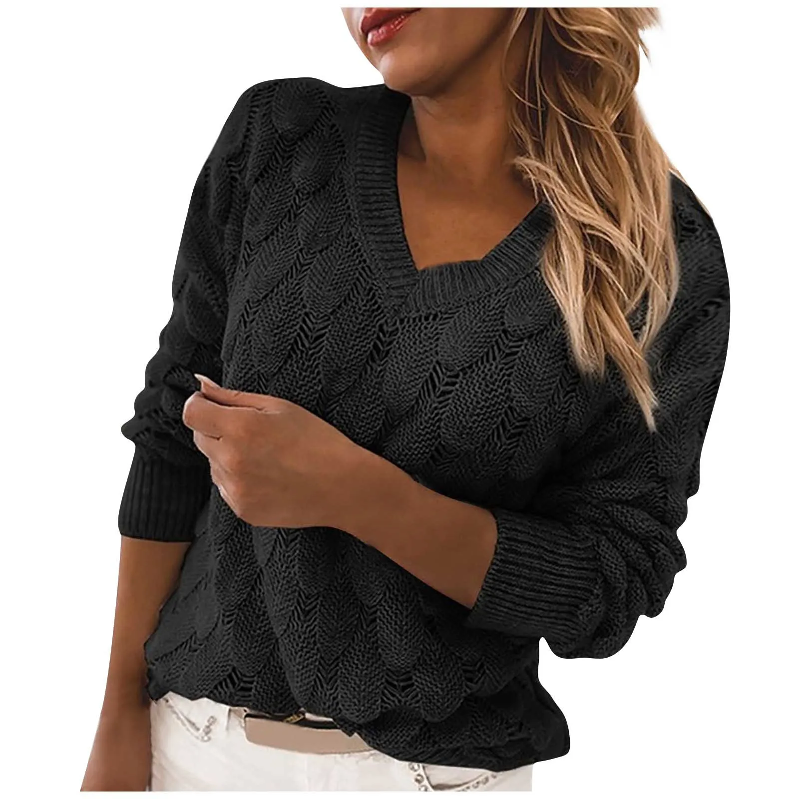 

Harajuku Knitted Women Sweater V Neck Pullover Pattern Loose Autunm Winter Solid Color Vintage Long Sleeve Daily Tops Clothes 4