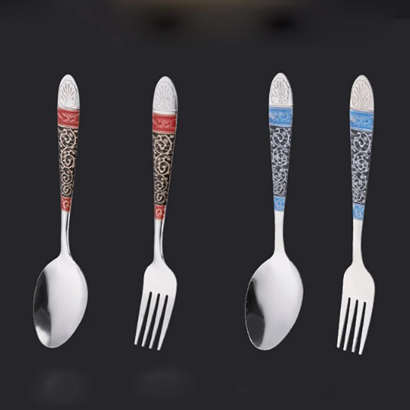 

1Pc Spoon/Fork 410 Stainless Steel Western Style Tableware Printed Pattern Spoon/Fork Restaurant Hotel Tableware Fork Spoon