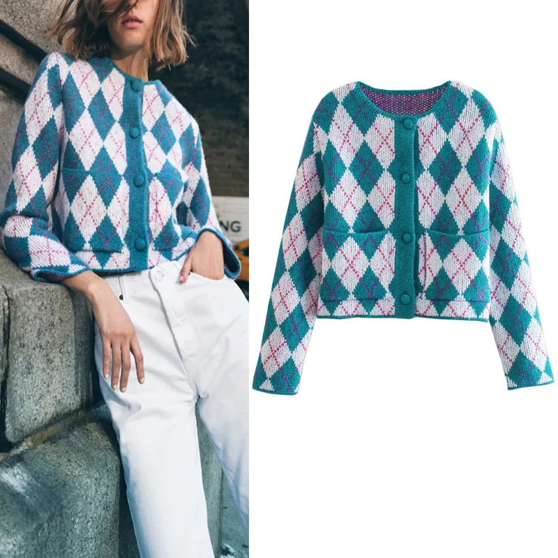 

Za 2021 Autumn Winter Sweater Oversize Cardigan Fashion O-neck Long Sleeve Cardigan Vintage Chic Buttons Pocket Street Sweater