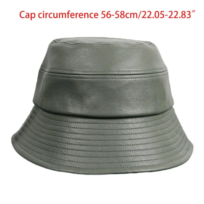 

Men Women Artificial Leather Bucket Hat Harajuku Hip Hop Solid Color Outdoor Sunscreen Packable Panama Fisherman Cap