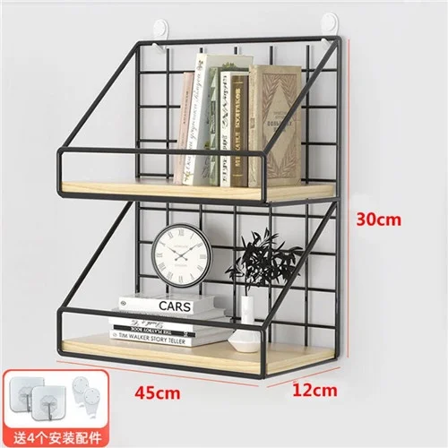 

New Double Layer Wall Mounted Shelf Bedroom Nordic Wall Wrought Iron Wall Hanging Basket Storage No Punching Racks