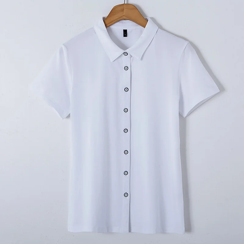 

New summer 2021 Korean ol commuter cardigan collar women's T-Shirt Large slim shirt 6705