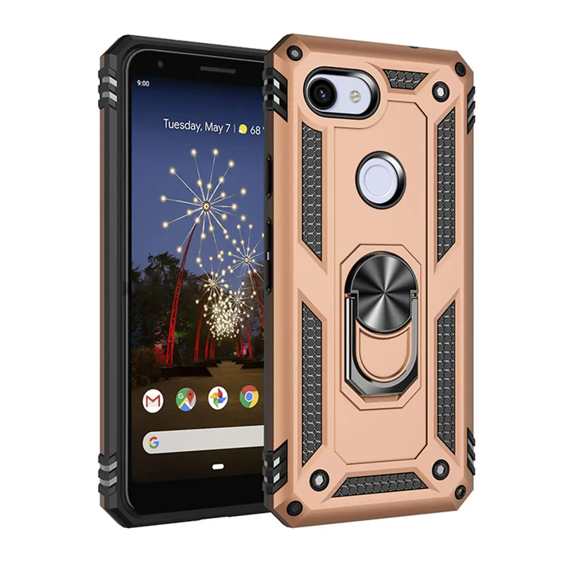 

Shockproof Armor Rubber Silicone Hard PC Case for Google Pixel 3A 3AXL Magnetic Ring Stand Holder Cover Cases for 4 4XL 2019