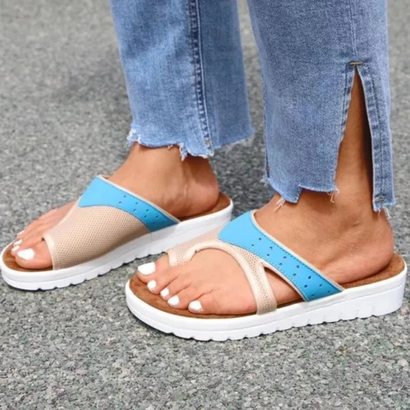 

2021 Summer New Women's Shoes Casual Daily Pu Stitching Toe Ring Flat Sports and Leisure Beach Comfortable Sandals 6KF250