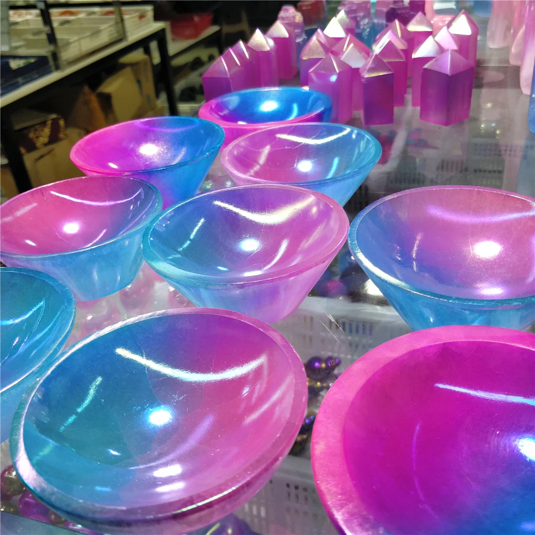 Природный Кварц селенит минеральные гальванизированные чаши кошачий глаз