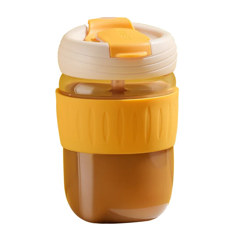 

New Design Direct Drinking Coffee Cup Portable Leak-proof Straw Milk Cup High Borosilicate Glass Mug 380ml