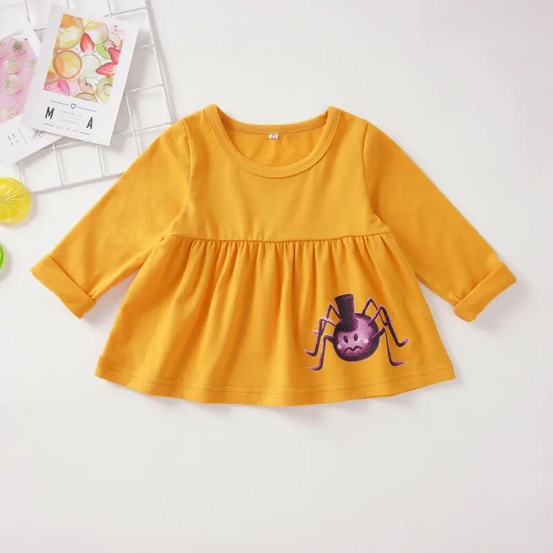 Желтые топы с тыквой на Хэллоуин для маленьких девочек комплект со штанами