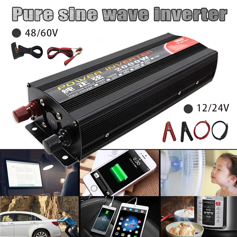 

Car inverter Car Power Auto Portable Charger Converter Adapter Modified Sine Wave Universal Socket 2000W12/24/48/60V-220V