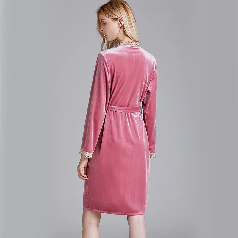 Новая весенняя Золотая Бархатная женская пижама однотонная кружевная с длинным