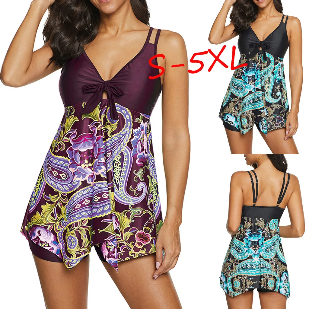 Сексуальный женский купальник с винтажным принтом танкини пляжная одежда бикини