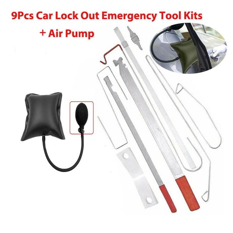 

10Pcs Car Door Open Tool Key Lock Out Emergency Kit Unlock + Air Pump Universal