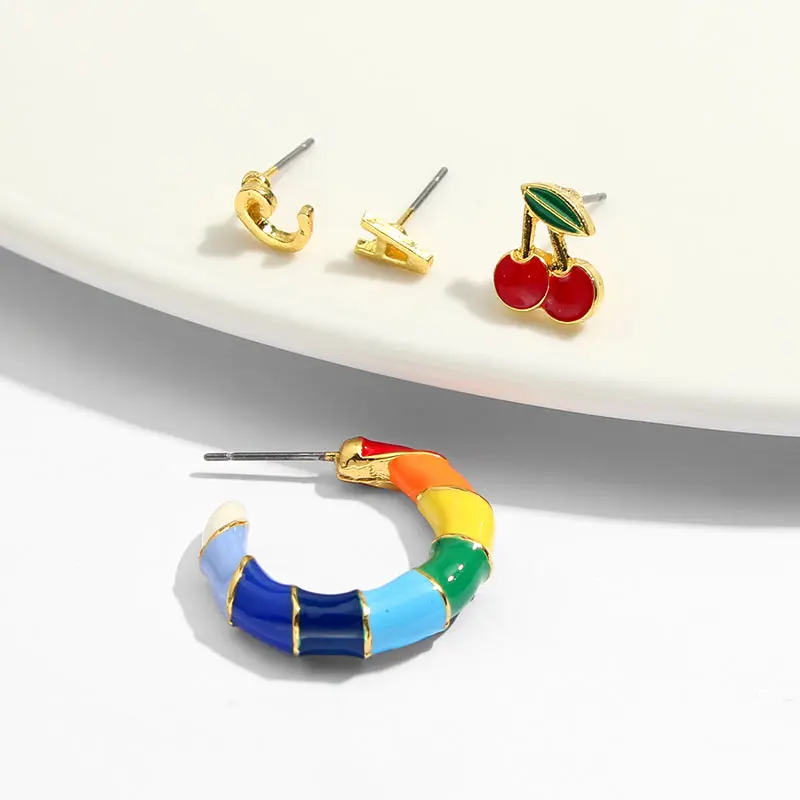 JJFOUCS 5 шт./компл. капли масла сердце с фруктами губ звезд серьги набор для Для