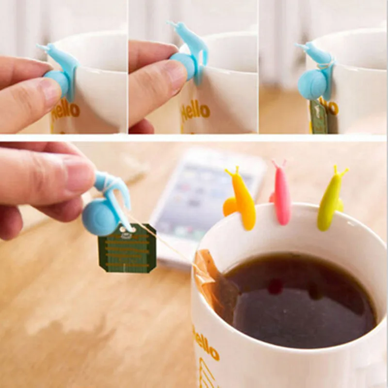 10Pcs/lot Cup Mug Candy Colors Gift Set Good Tea Tools Random Color Cute Snail Shape Silicone Bag Holder | Дом и сад