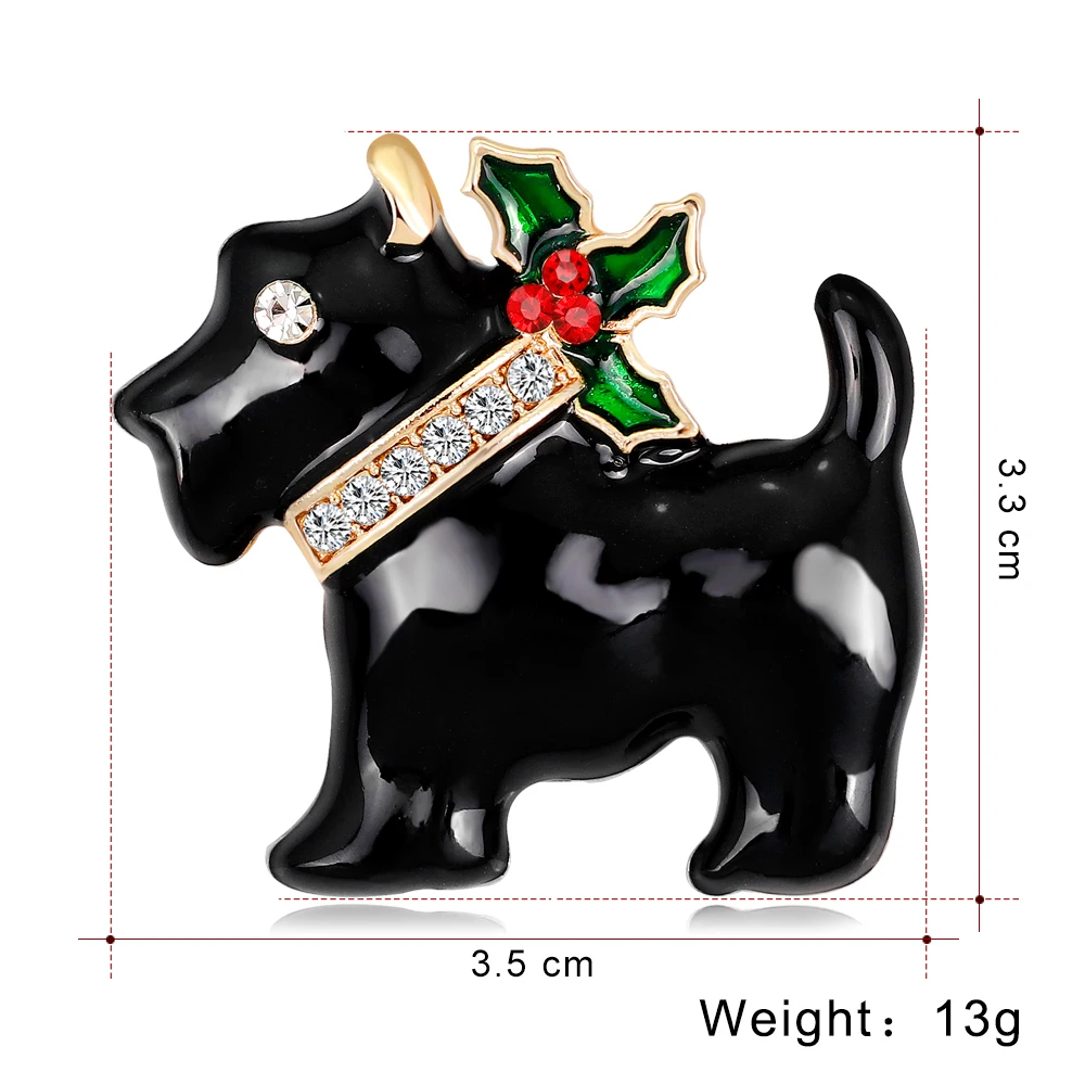 Черно-белый эмалированный Рождественский орнамент броши в форме собаки для