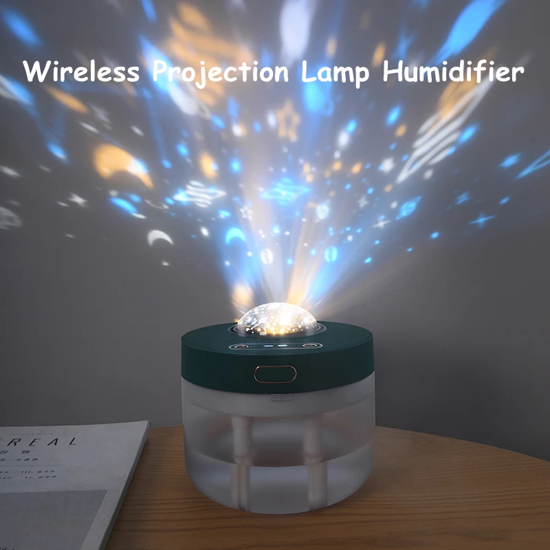 1L Wireless Ultrasonic Air Humidifier Double Nozzle Cool Mist Maker Fogger with LED Projection Lamp Home Projector Humidificador | Бытовая