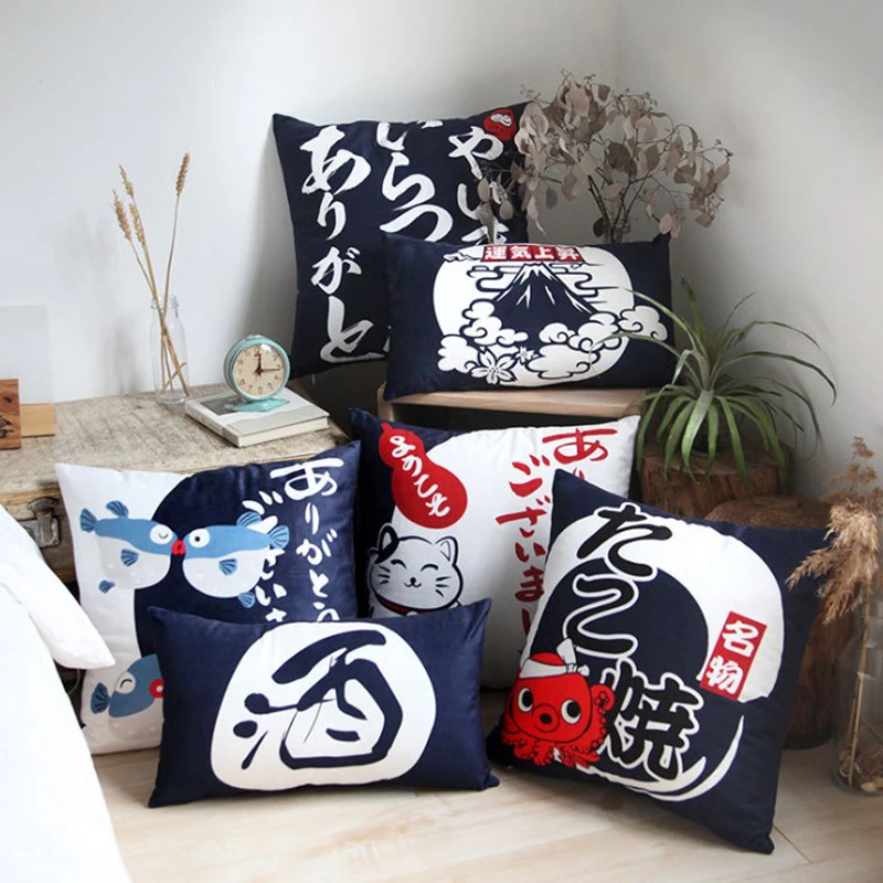 

Japanese Ukiyoe Digital Printed Pillowcase Japan Style Izakaya Waist Pillowcase Retro Pattern Cushion Covers Home Sofa Decor